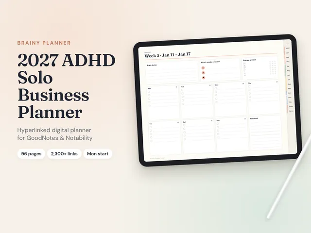 2027 ADHD Solo Business Planner (Digital, Hyperlinked)