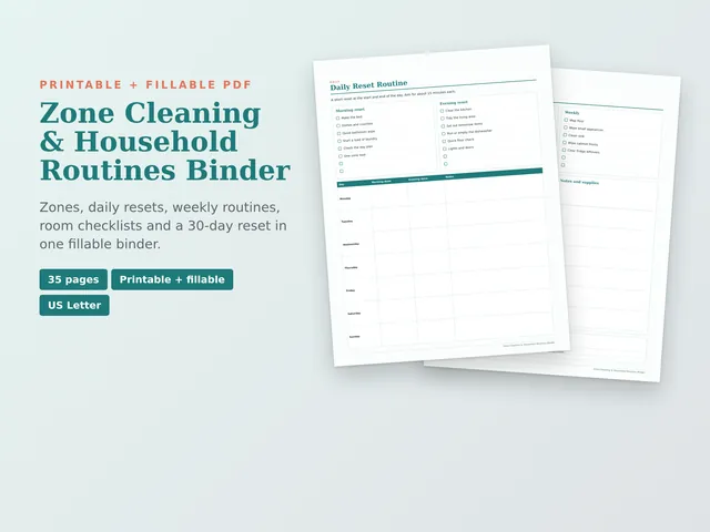 Zone Cleaning & Household Routines Binder