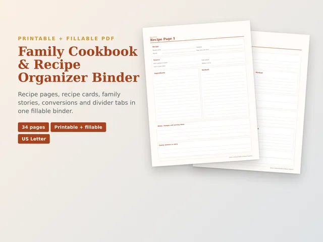Family Cookbook Binder & Recipe Organizer