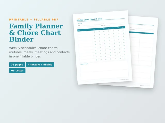 Family Planner & Chore Chart Binder