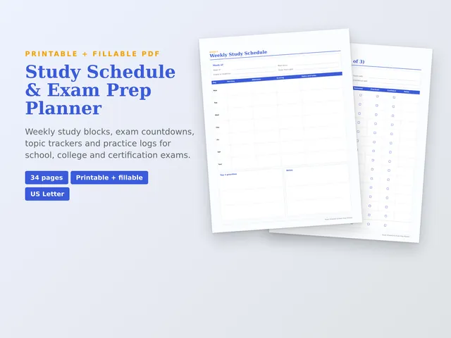 Study Schedule & Exam Prep Planner