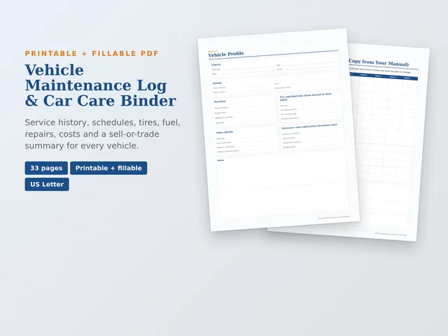 Vehicle Maintenance Log & Car Care Binder