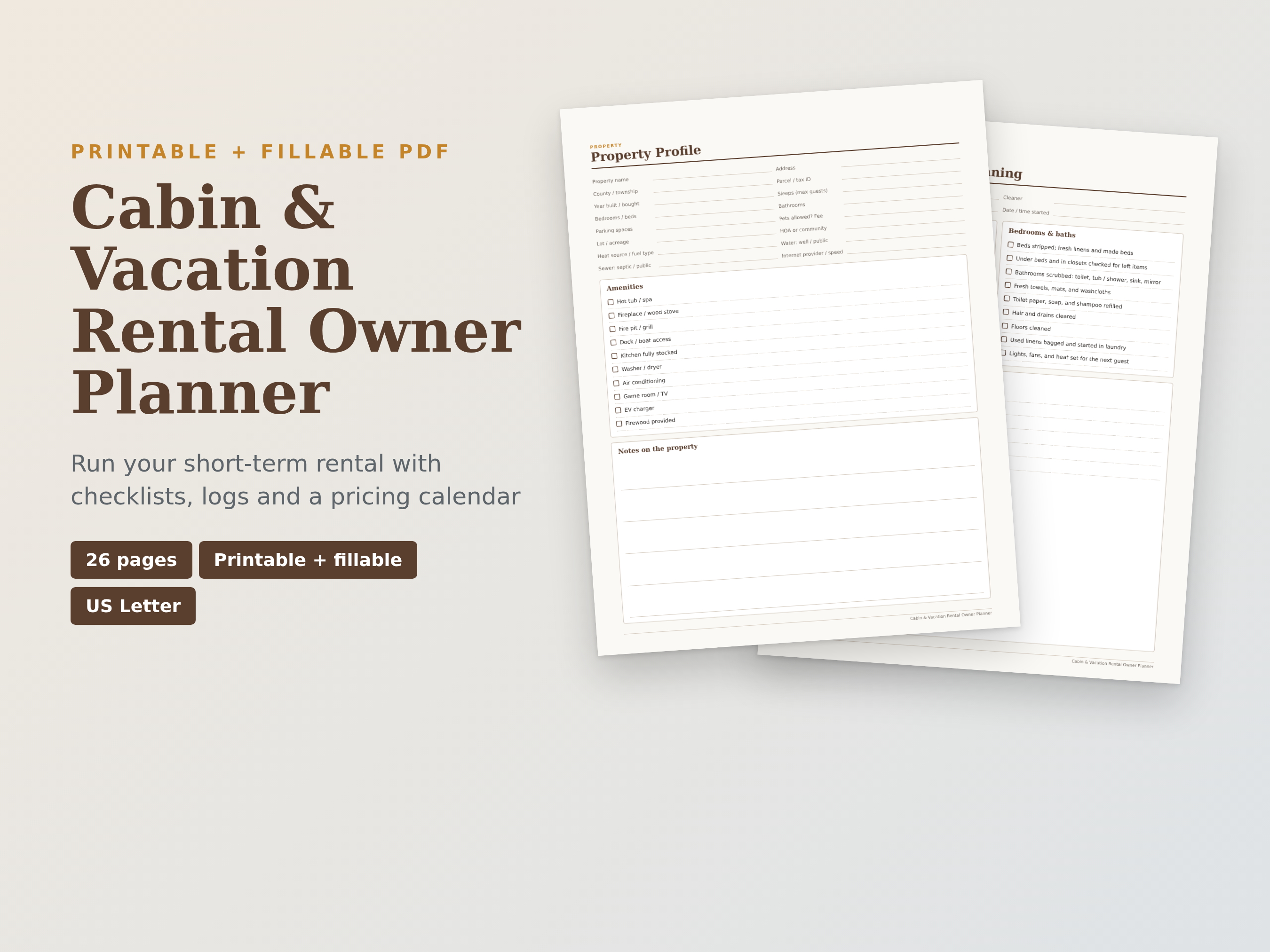 Cabin & Vacation Rental Owner Planner