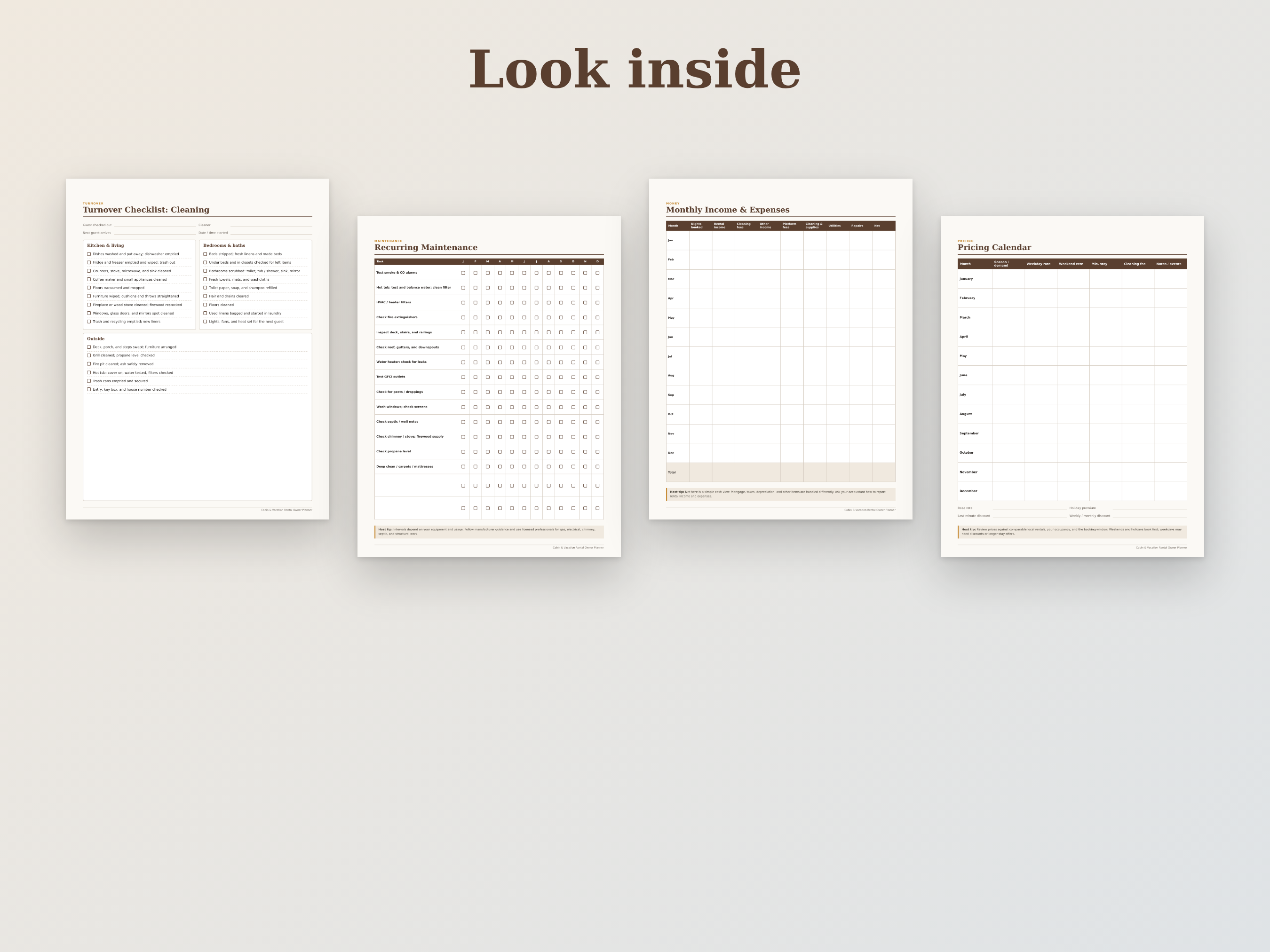 Cabin & Vacation Rental Owner Planner preview
