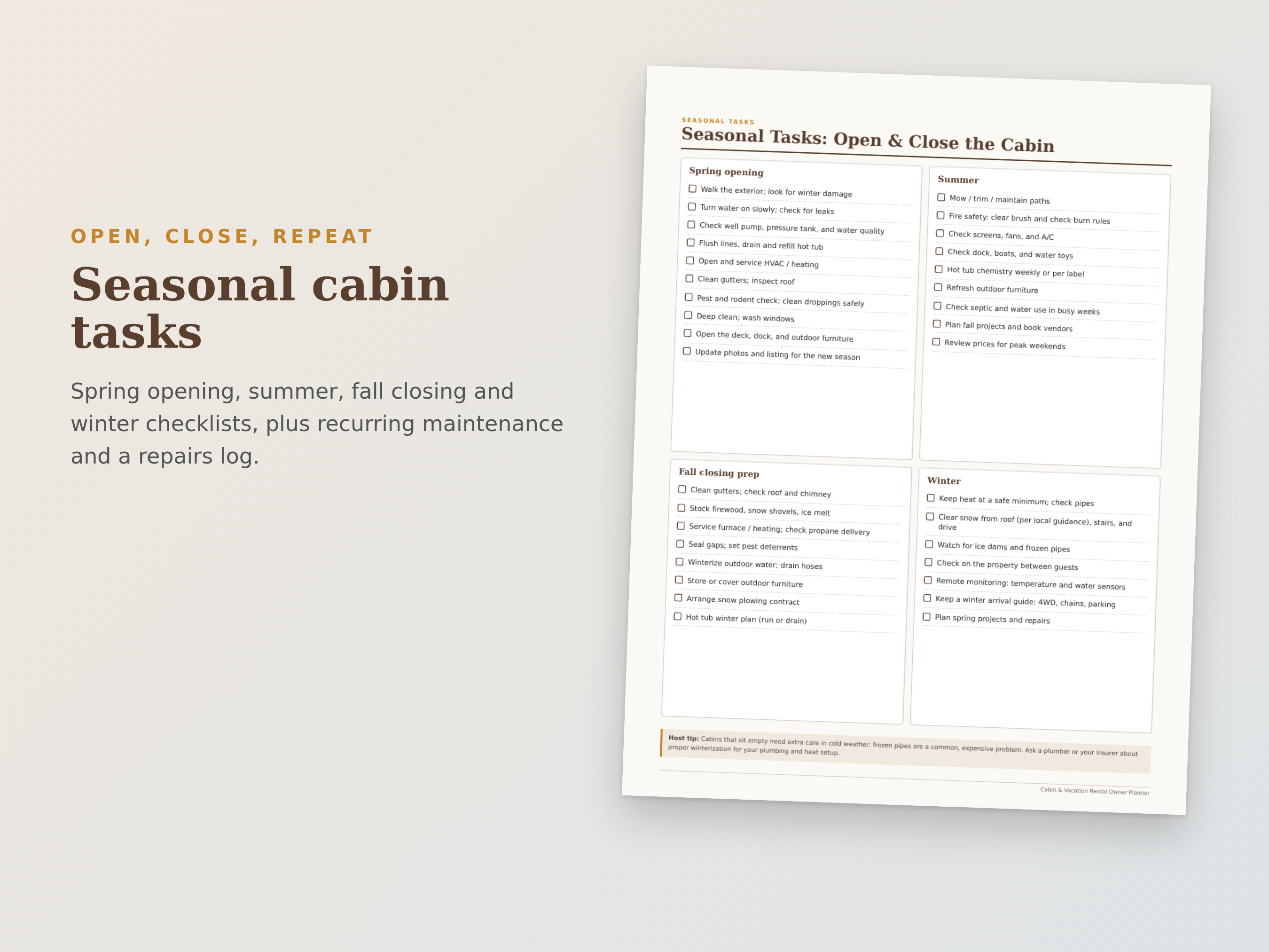 Cabin & Vacation Rental Owner Planner preview