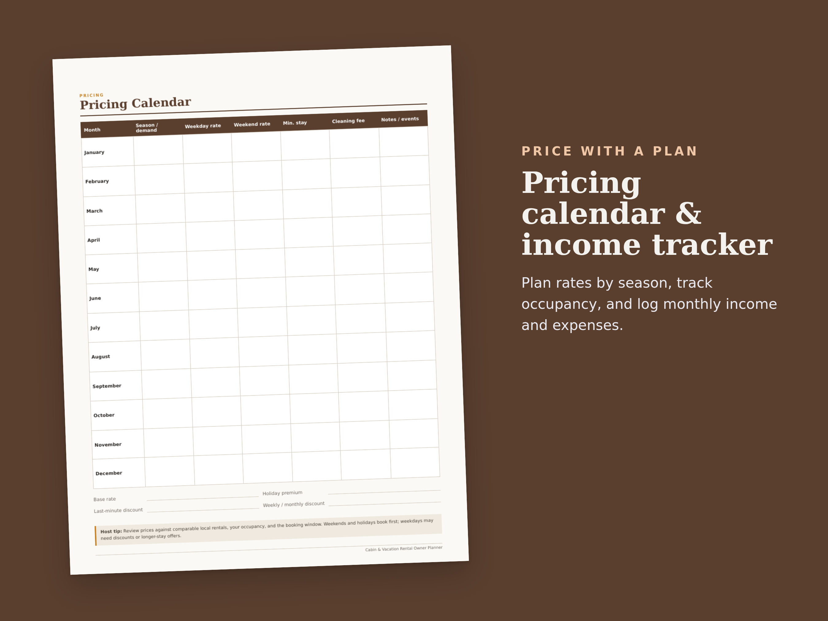 Cabin & Vacation Rental Owner Planner preview
