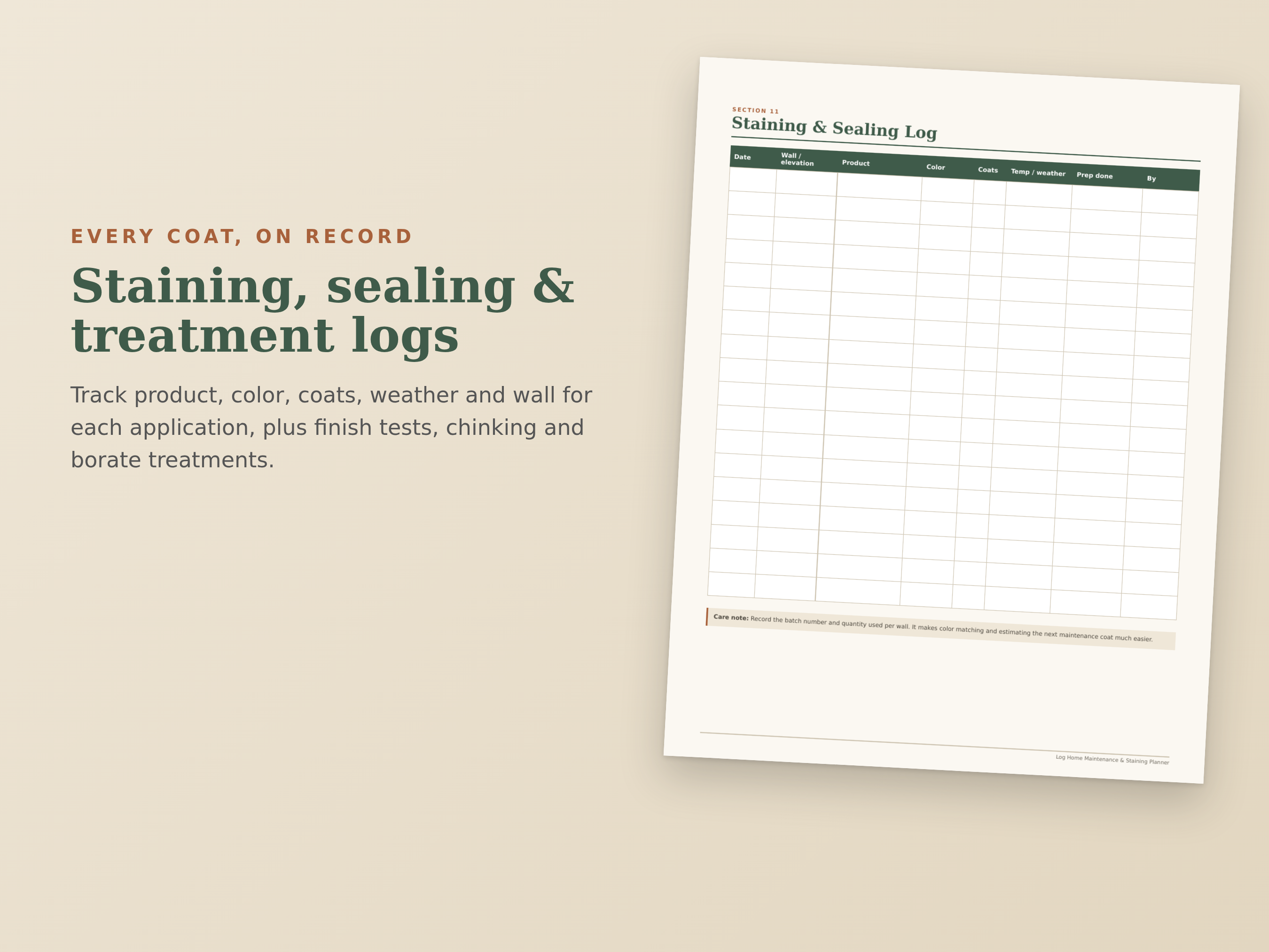 Log Home Maintenance & Staining Planner preview