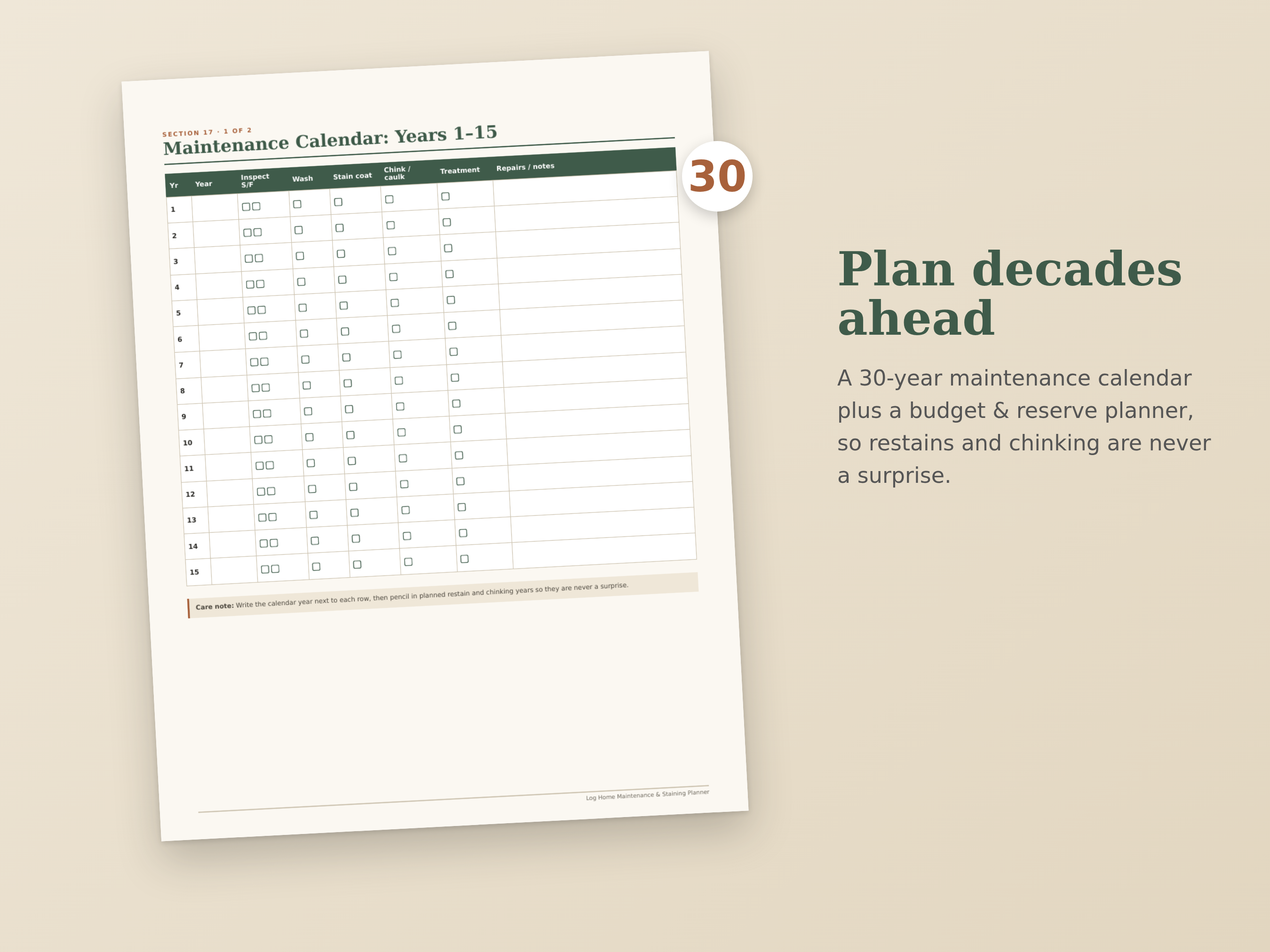 Log Home Maintenance & Staining Planner preview