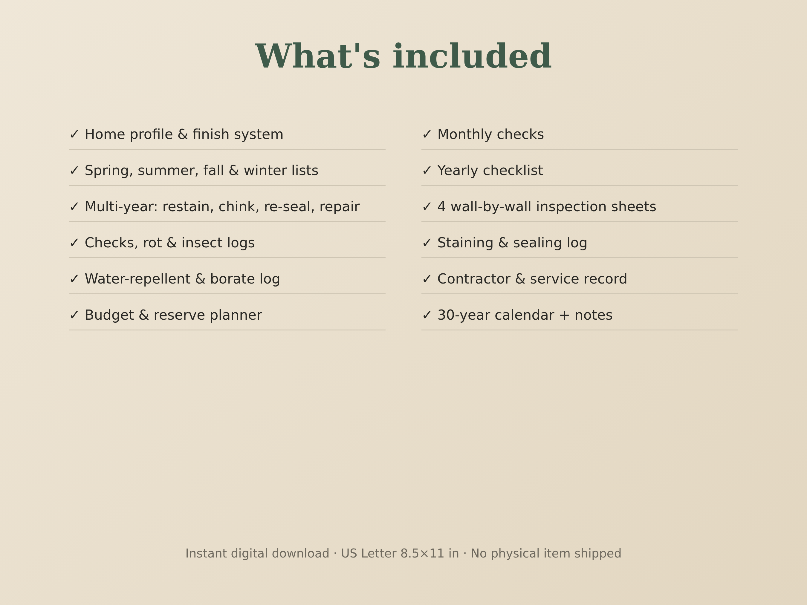 Log Home Maintenance & Staining Planner preview
