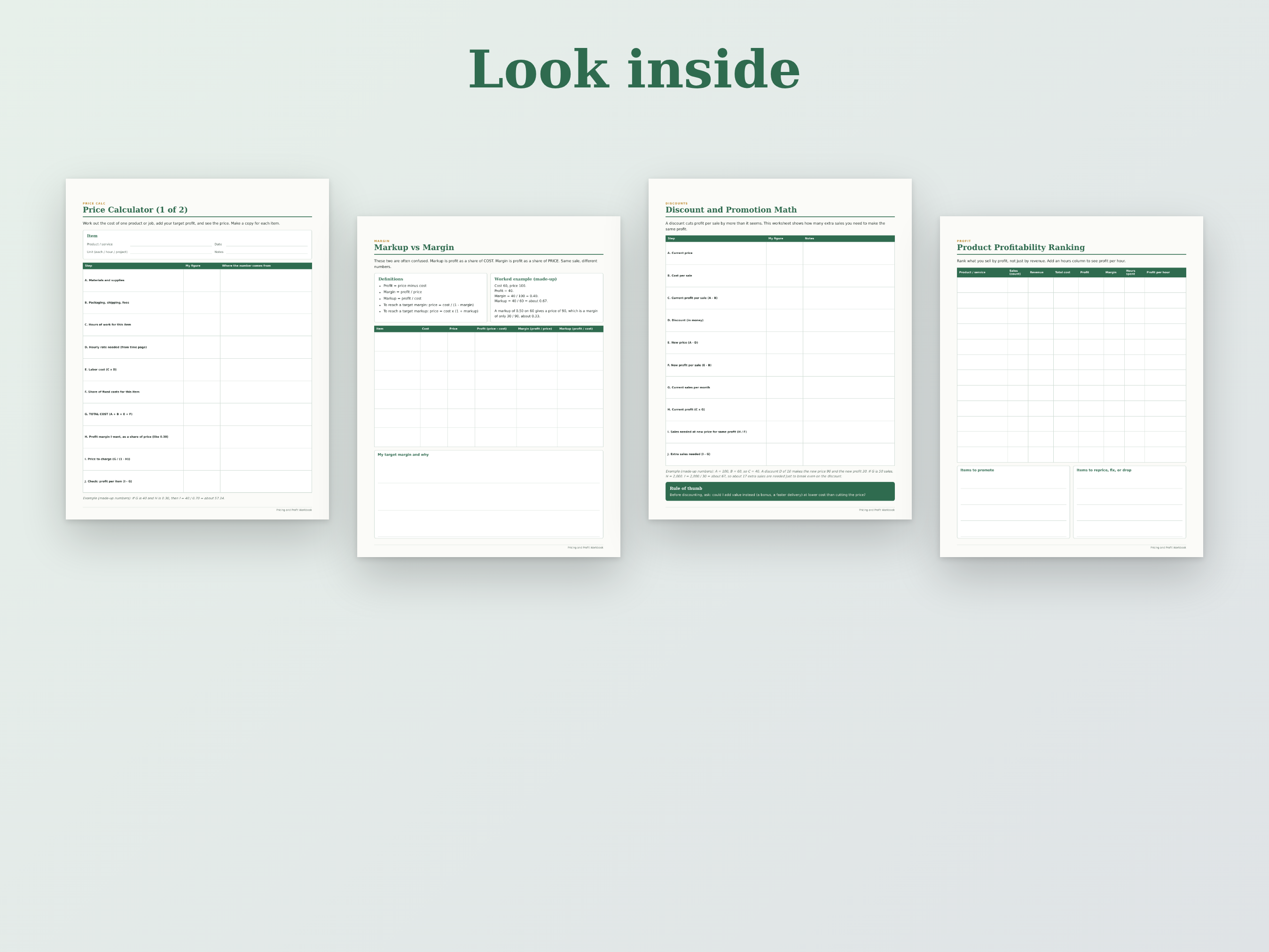 Pricing & Profit Workbook preview
