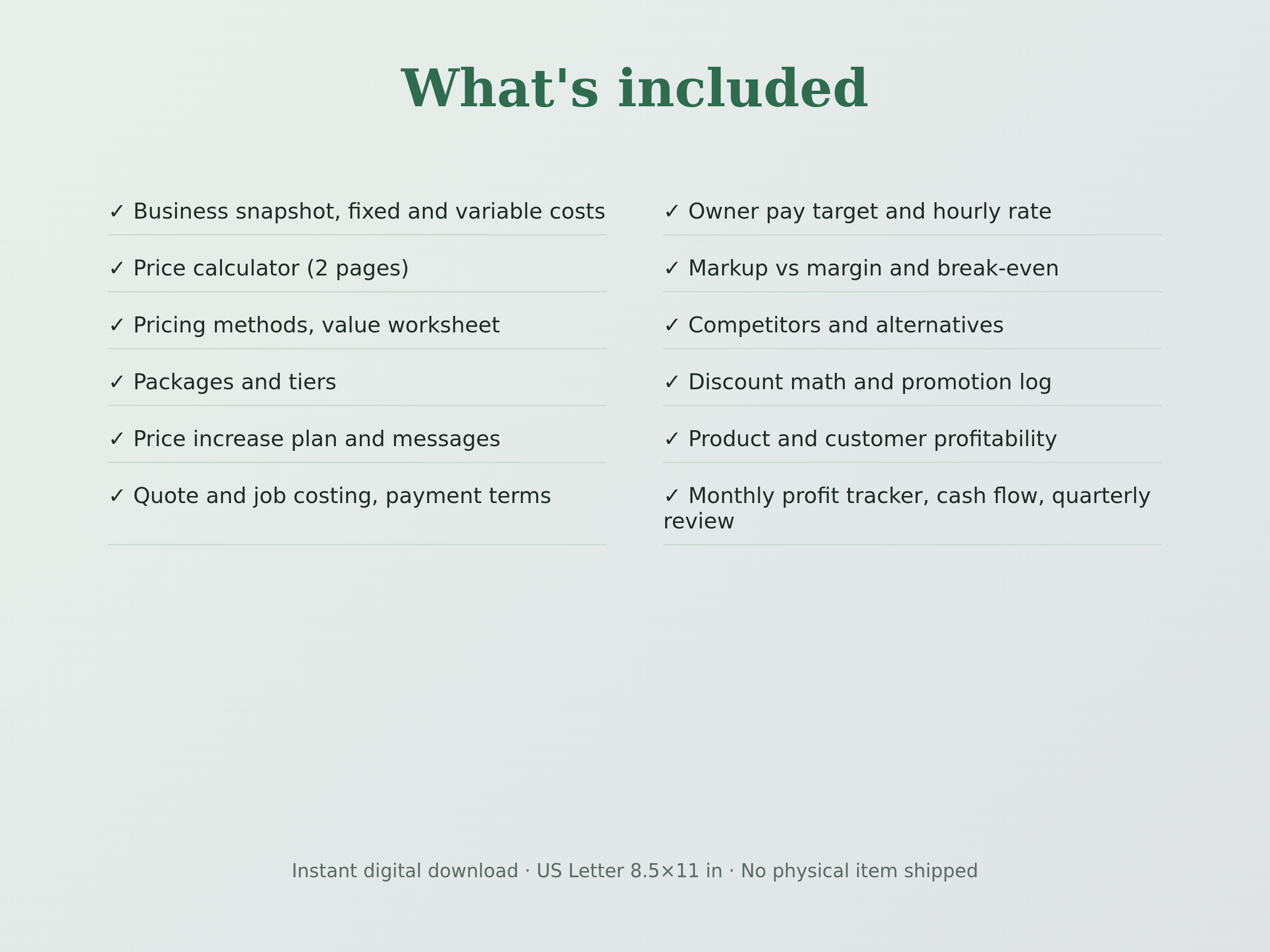 Pricing & Profit Workbook preview
