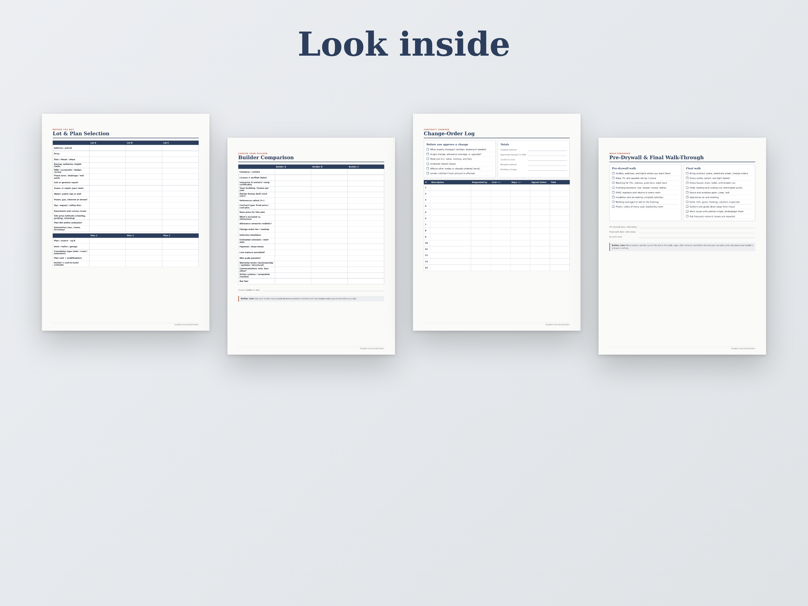 Standard Home Build Planner preview