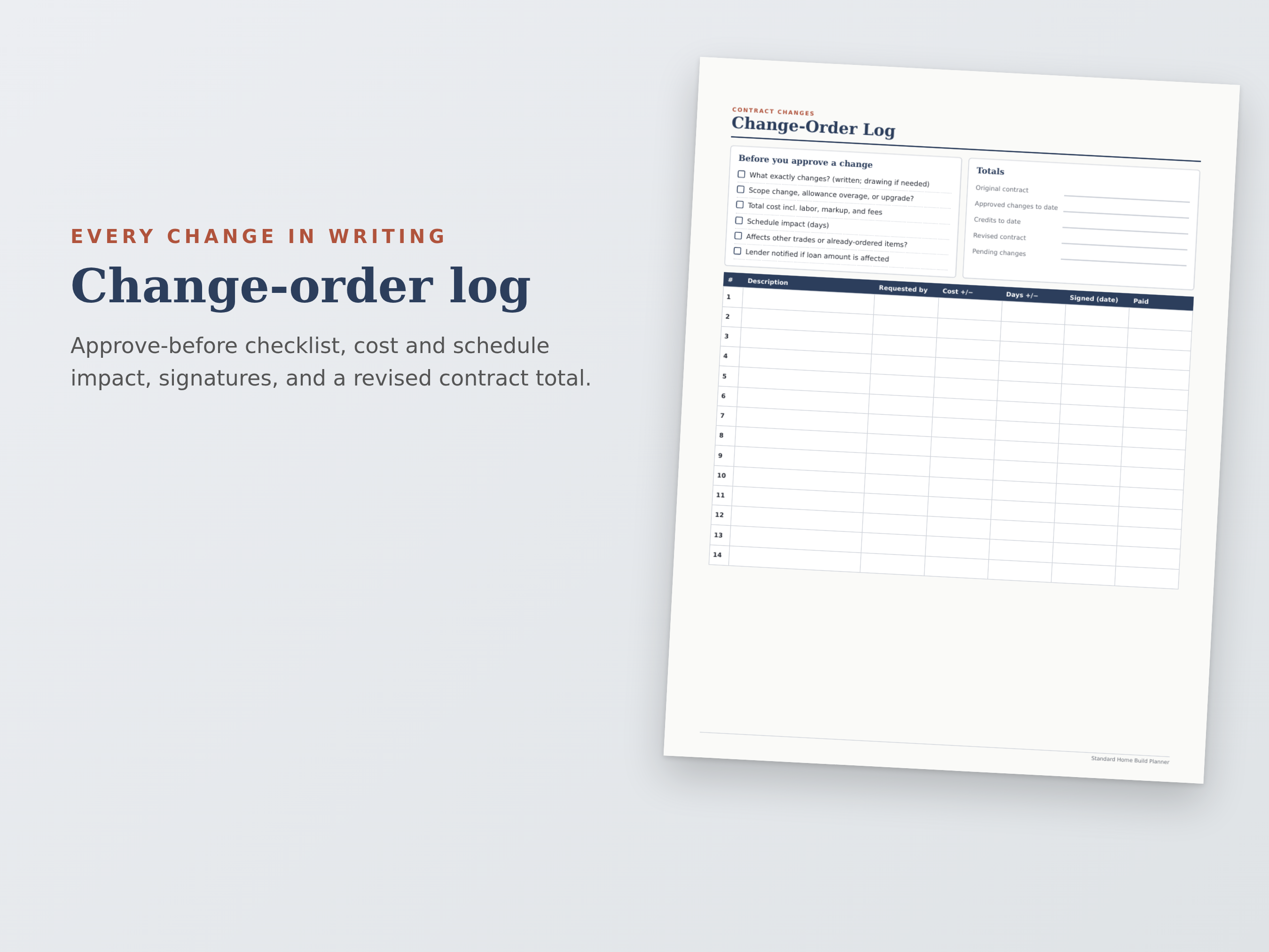 Standard Home Build Planner preview